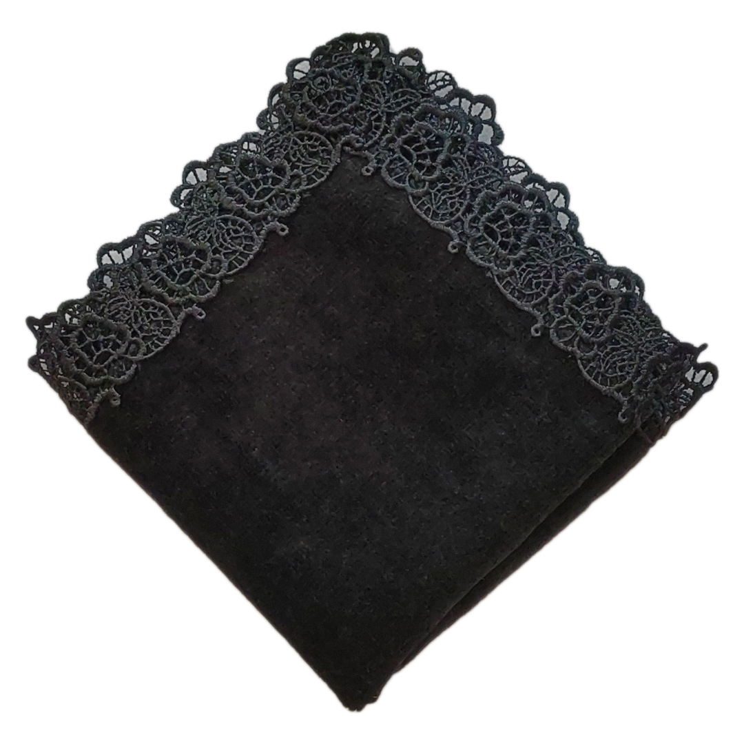 タオルハンカチ/モダンローズ（ブラック） | 横浜元町 近沢レース店 
