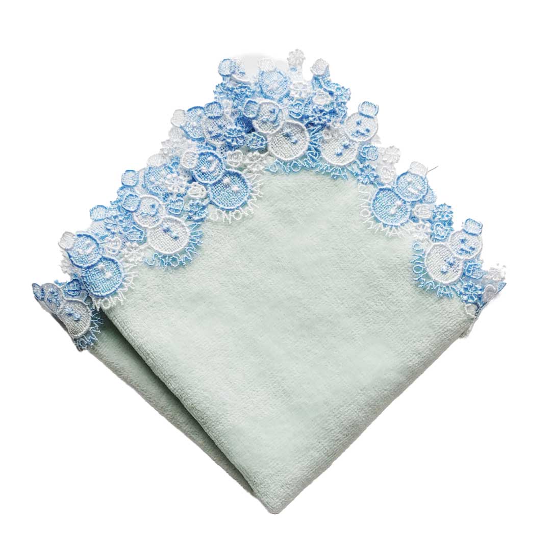 限定色 シーズンタオルハンカチ 雪だるま グリーン 横浜元町 近沢レース店