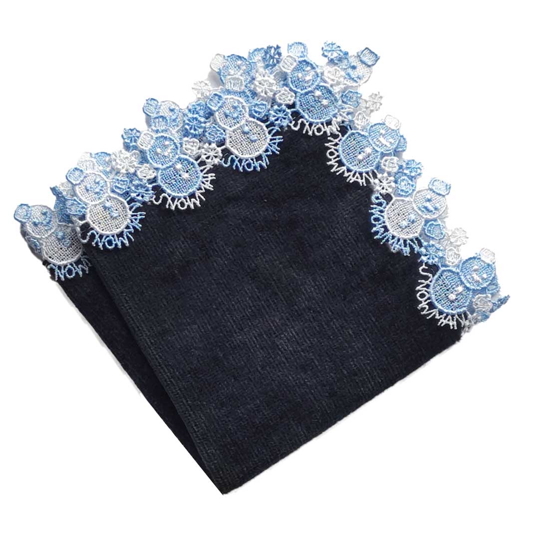 限定色 シーズンタオルハンカチ 雪だるま ブラック 横浜元町 近沢レース店